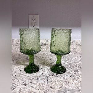 Lenox Impromptu Hand Blown Crystal Glasses 7” Avocado Green Goblets ~ 2 Pc